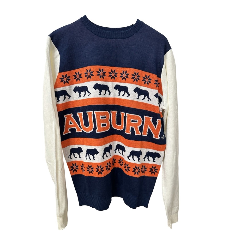 Forever Collectibles‎ Auburn Tigers Sweater Large Navy Orange Fair Isle Pullover
